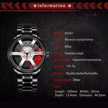 Load image into Gallery viewer, Car Rim Watch-Waterproof Stainless Steel Japanese Quartz Wrist Watch Sports Men’s Watches (Silver)
